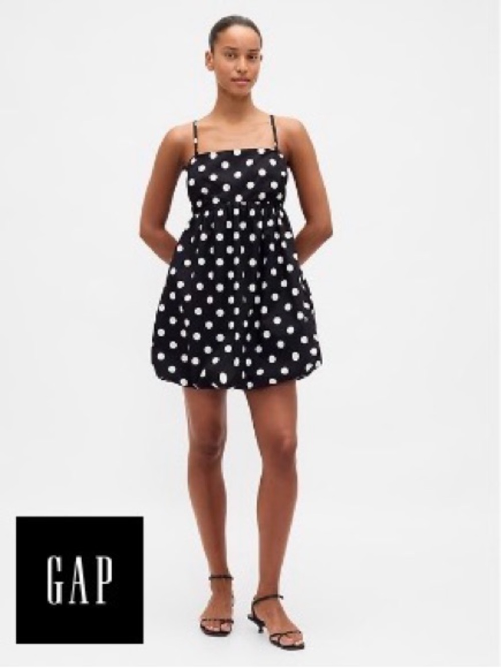 GAP Black and White Polka Dot Spaghetti-Strap Mini Dress